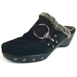 Stuart Weitzman Fleece Lined Mules Clogs Black 7